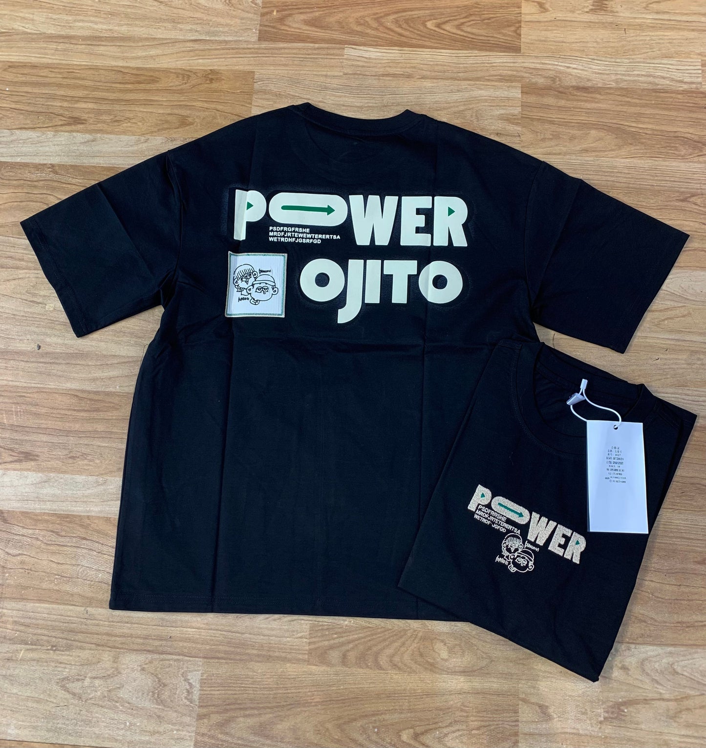 WEIXIAHAO Black Colour Front Embroidery Back Print Premium Quality Korean Style Tshirt 9027