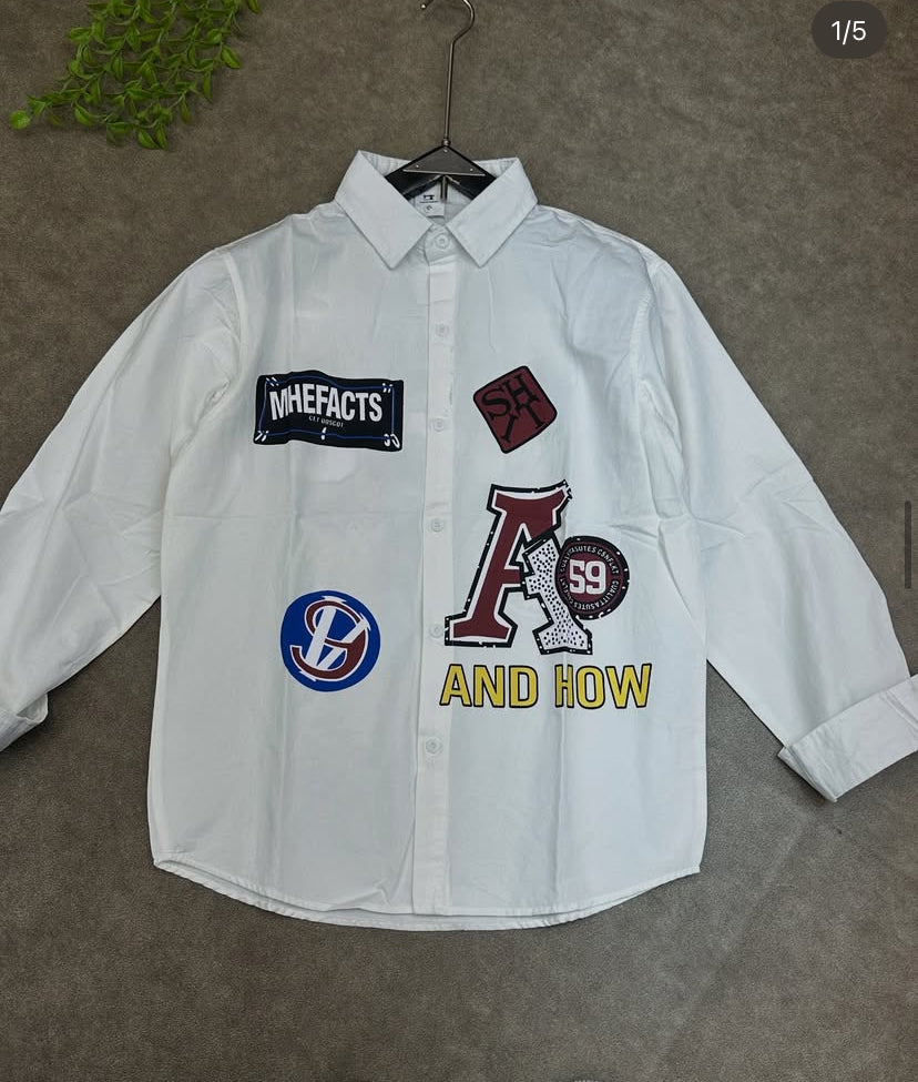 G.N White Colour MHEFACTS Printed Oversized Men’s Shirt 9022