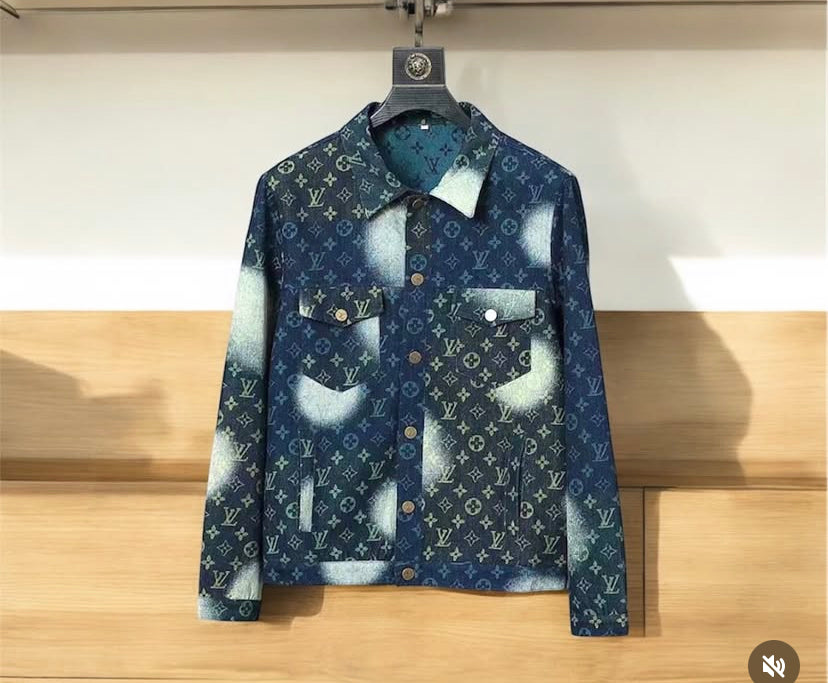 UOL LOU Blue Faded Colour With Green VL Print Full Sleeve Shacket Shirt 989558