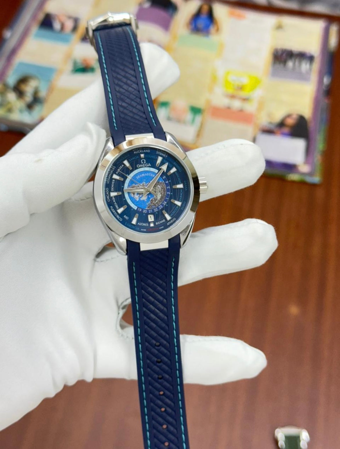 Emo Navy Blue Strap Silver Ring Blue Dial Automatic Men Watch 990332