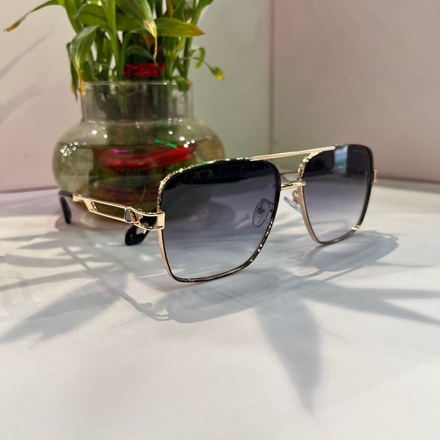 Yam Gold Frame Black Shade Heavy Quality Sunglass SUN001