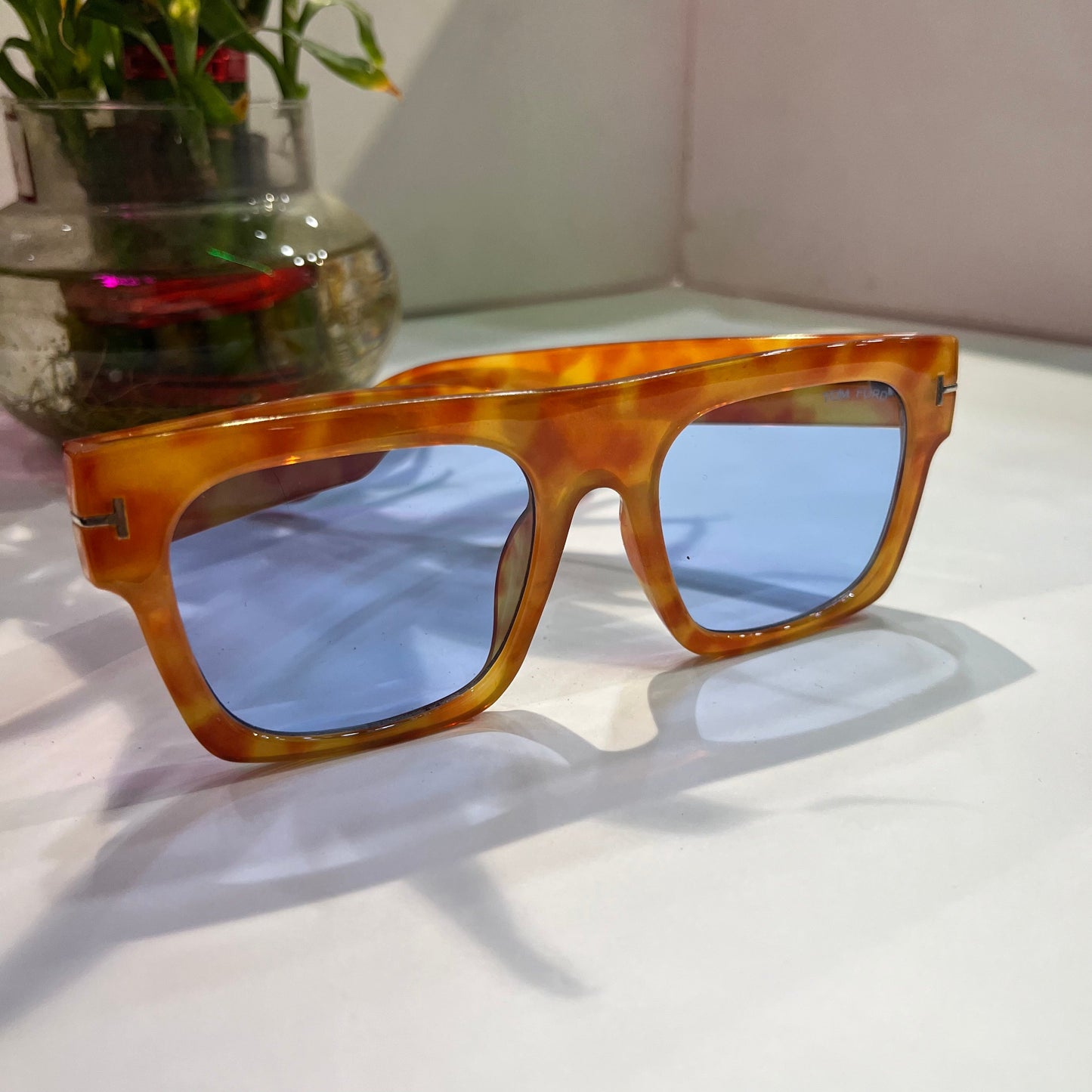 Mot Orange Leopard Frame Blue Shade Heavy Quality Sunglass E50835520142
