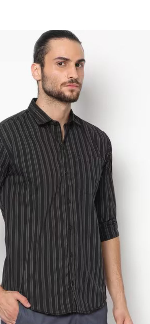 Korean Shirt Black Colour White stripe Full Sleeve 23310