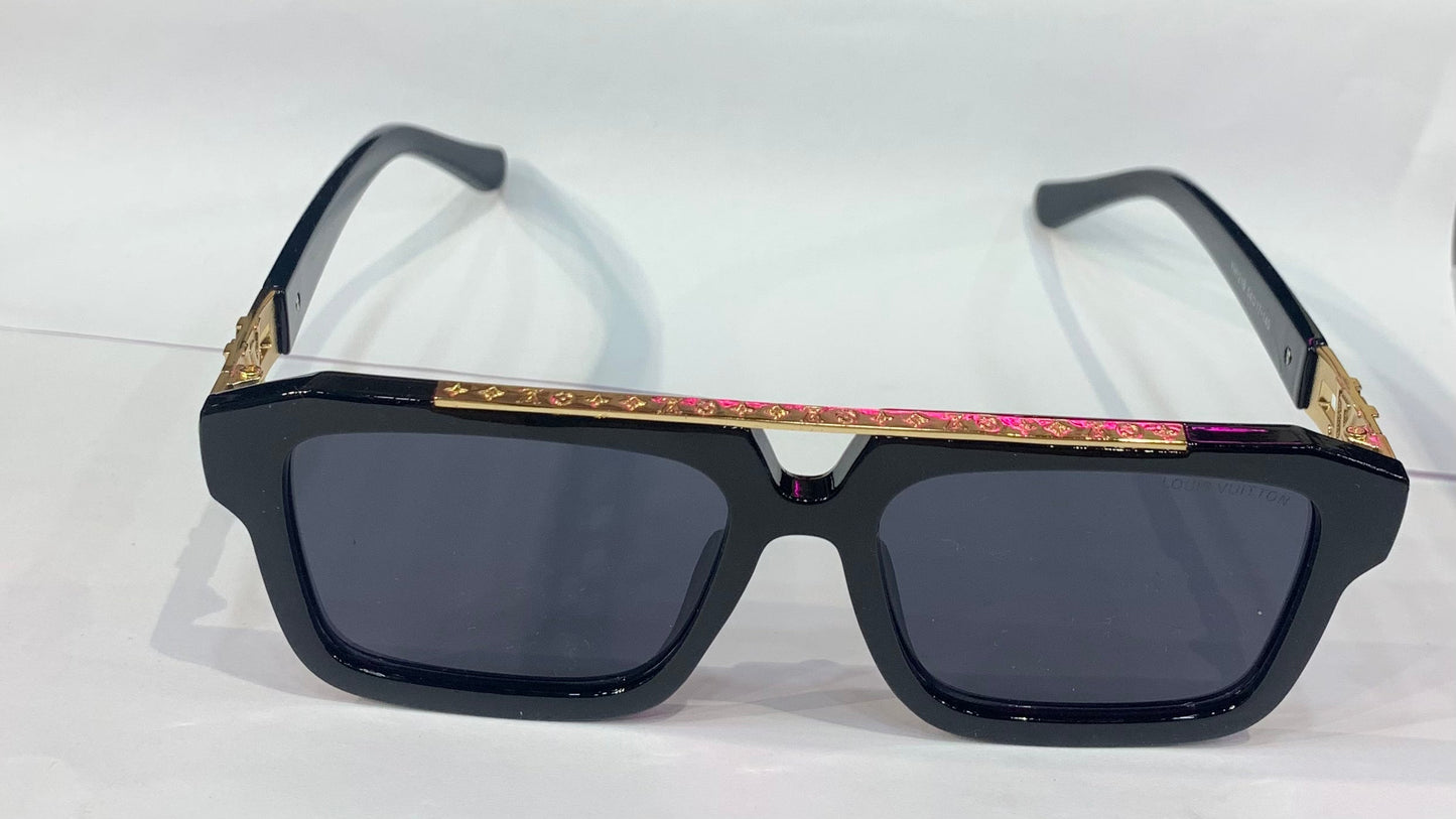 UOL LOU Black Gold Frame Black Shade Unisex Sunglass YH121B 54 17 140