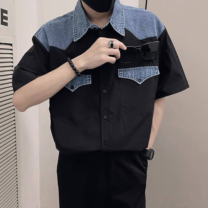 UNIQUE DESIGN HOMME White Colour With Denim Design Premium Quality Shirt 63672