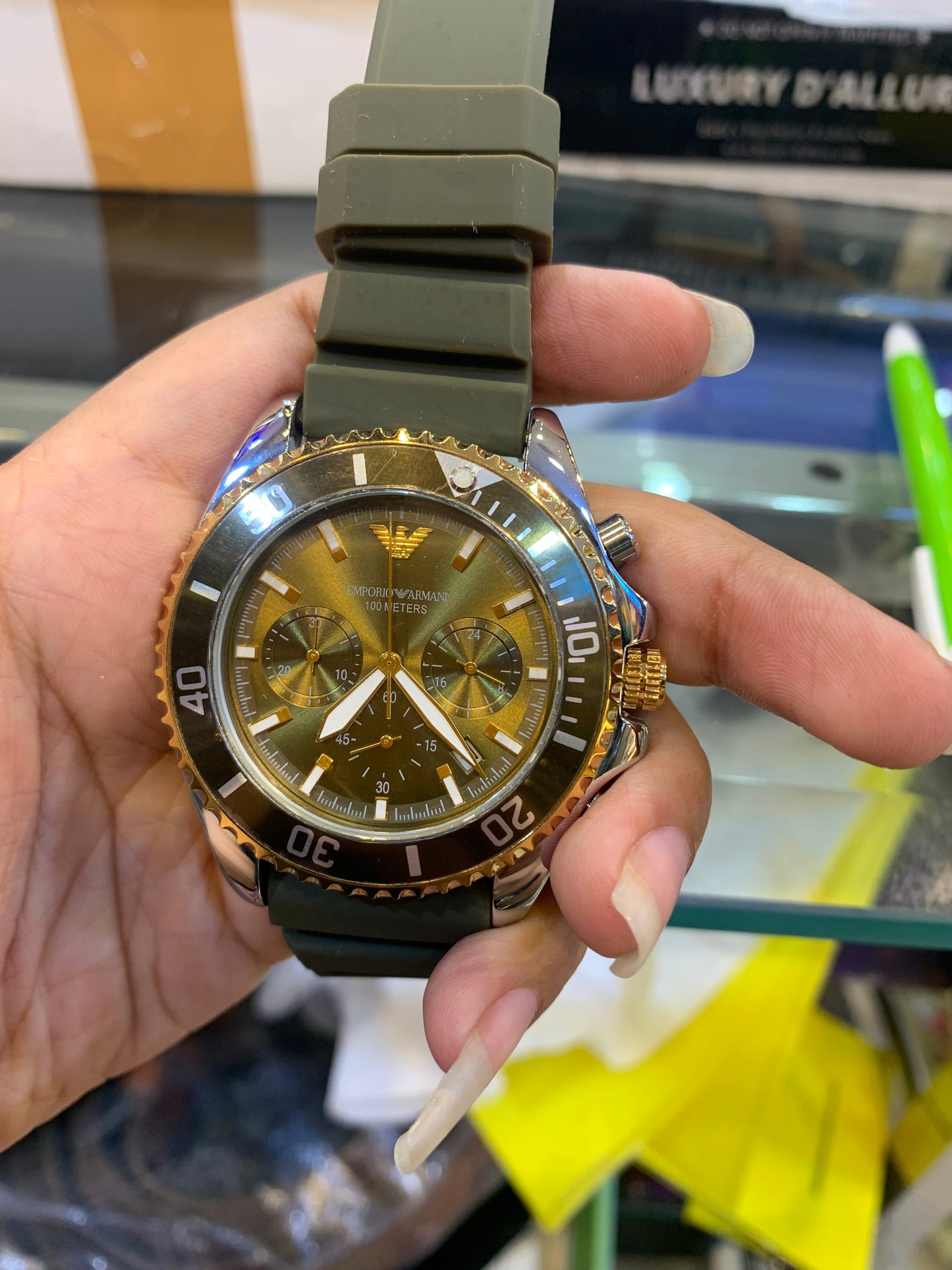Mra Green Strap Gold Ring Green Dial Men Watch 901425