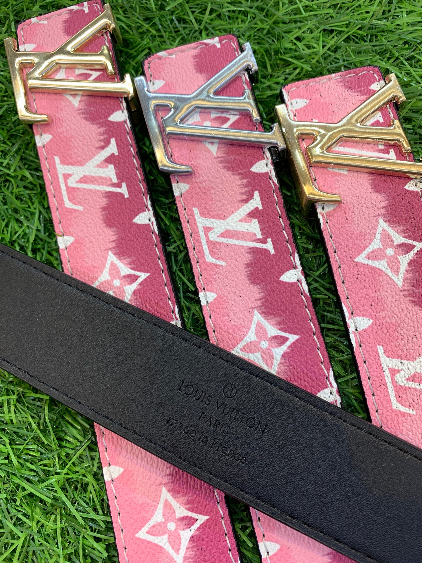 Vl UOL Pink Colour Monogram Print Premium Quality Metal Buckle Men’s Belt 112313