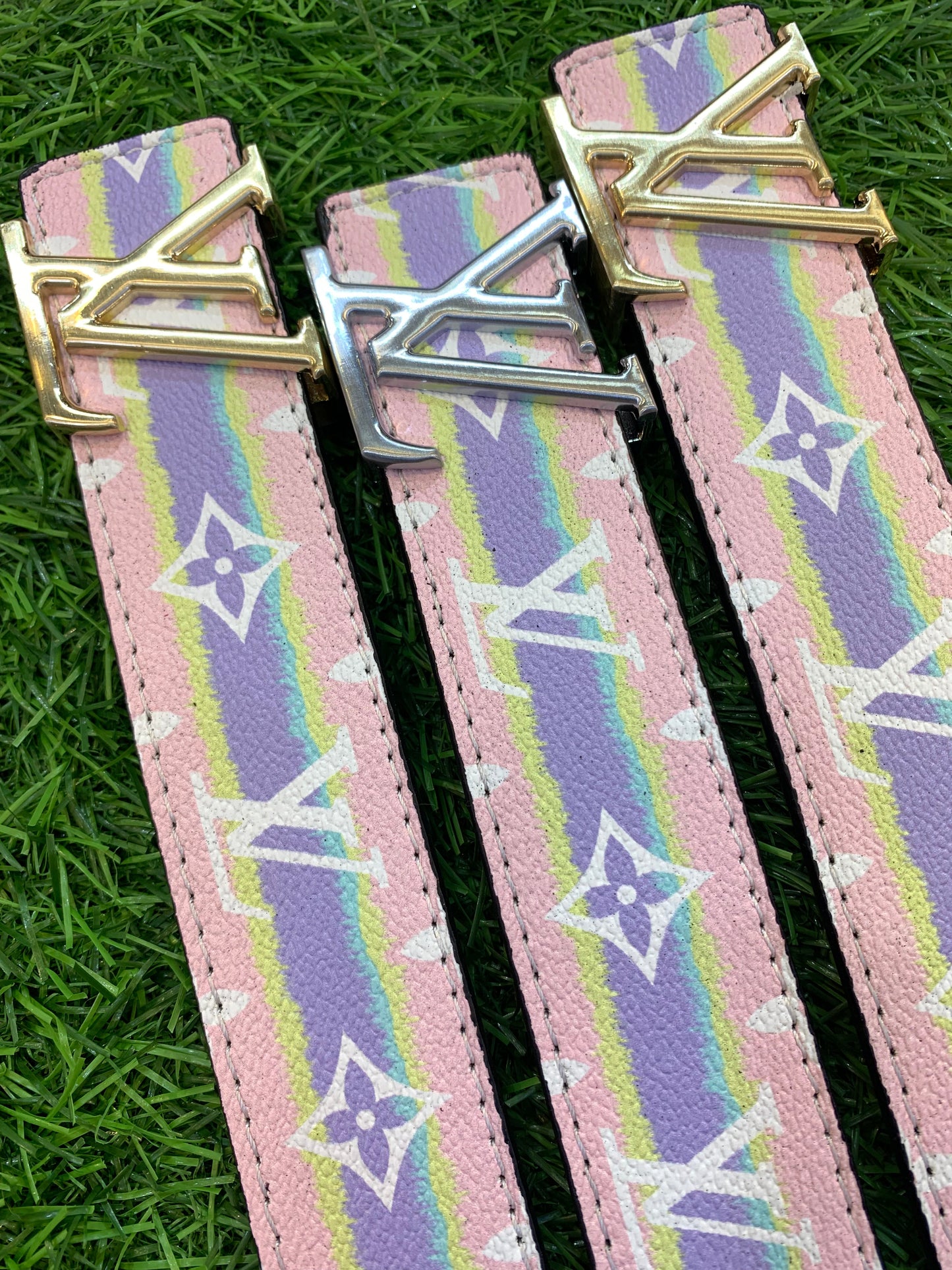 Vl UOL Multi Colour Monogram Print Premium Quality Metal Buckle Men’s Belt 112314