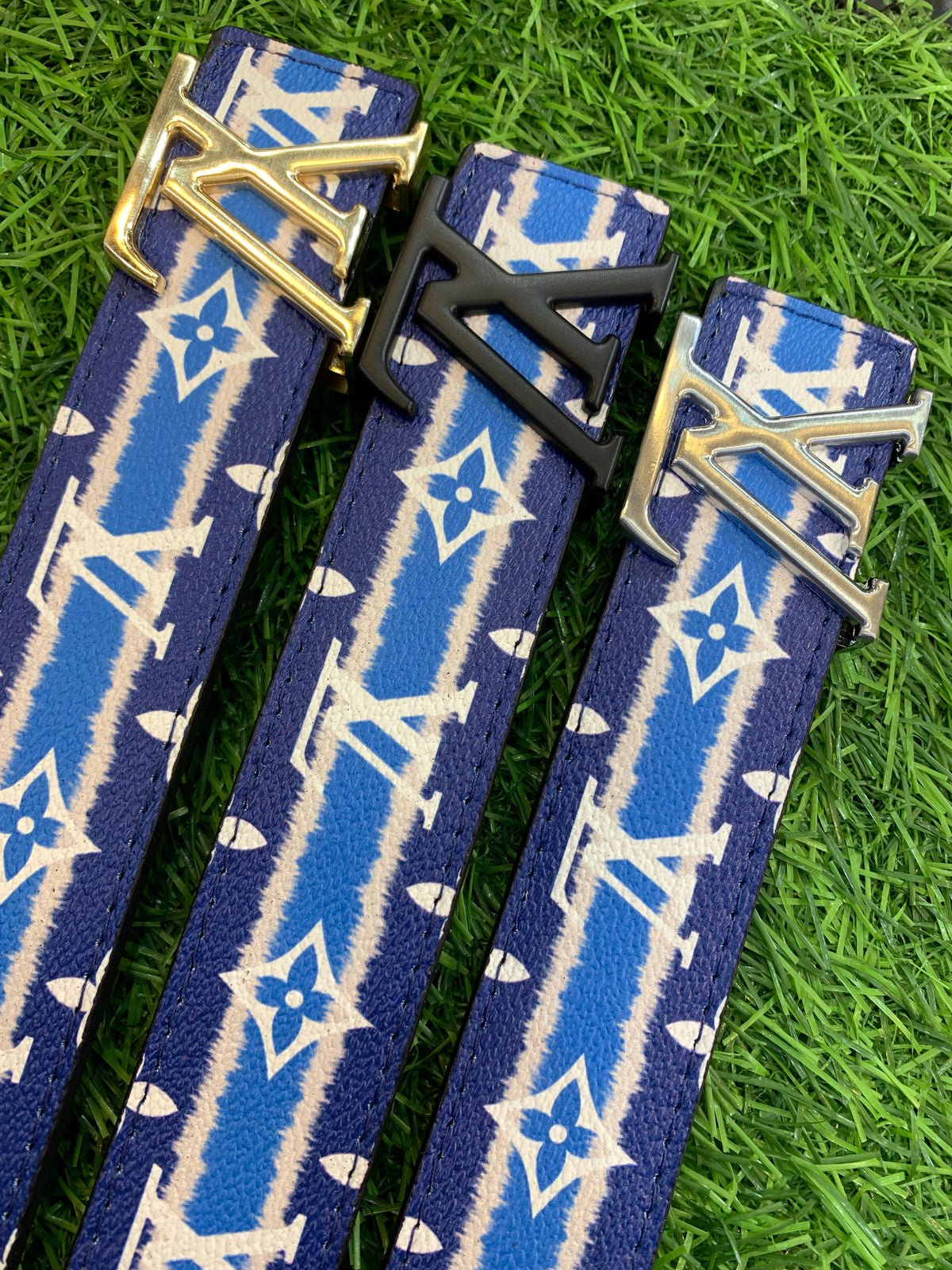 Vl UOL Blue Colour Monogram Print Premium Quality Metal Buckle Men’s Belt 114553