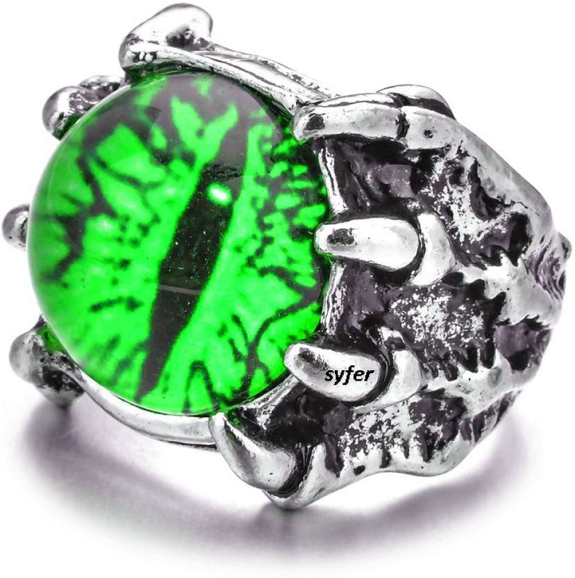 Silver Color Green Stone Stainless Steel Premium Quality Men’s Ring 50332