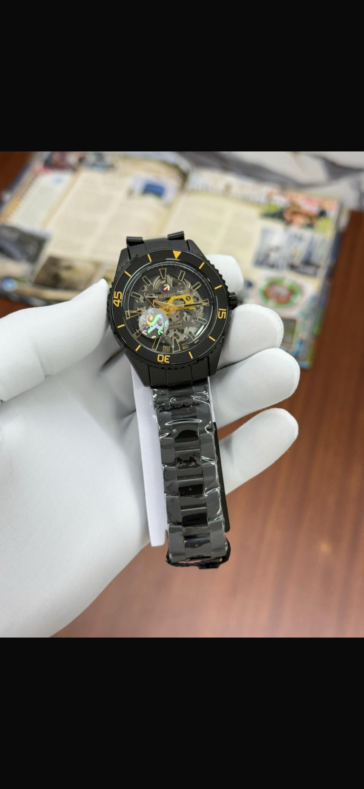 Dar Matt Black Chain Golden Dial Automatic Men Watch 990497