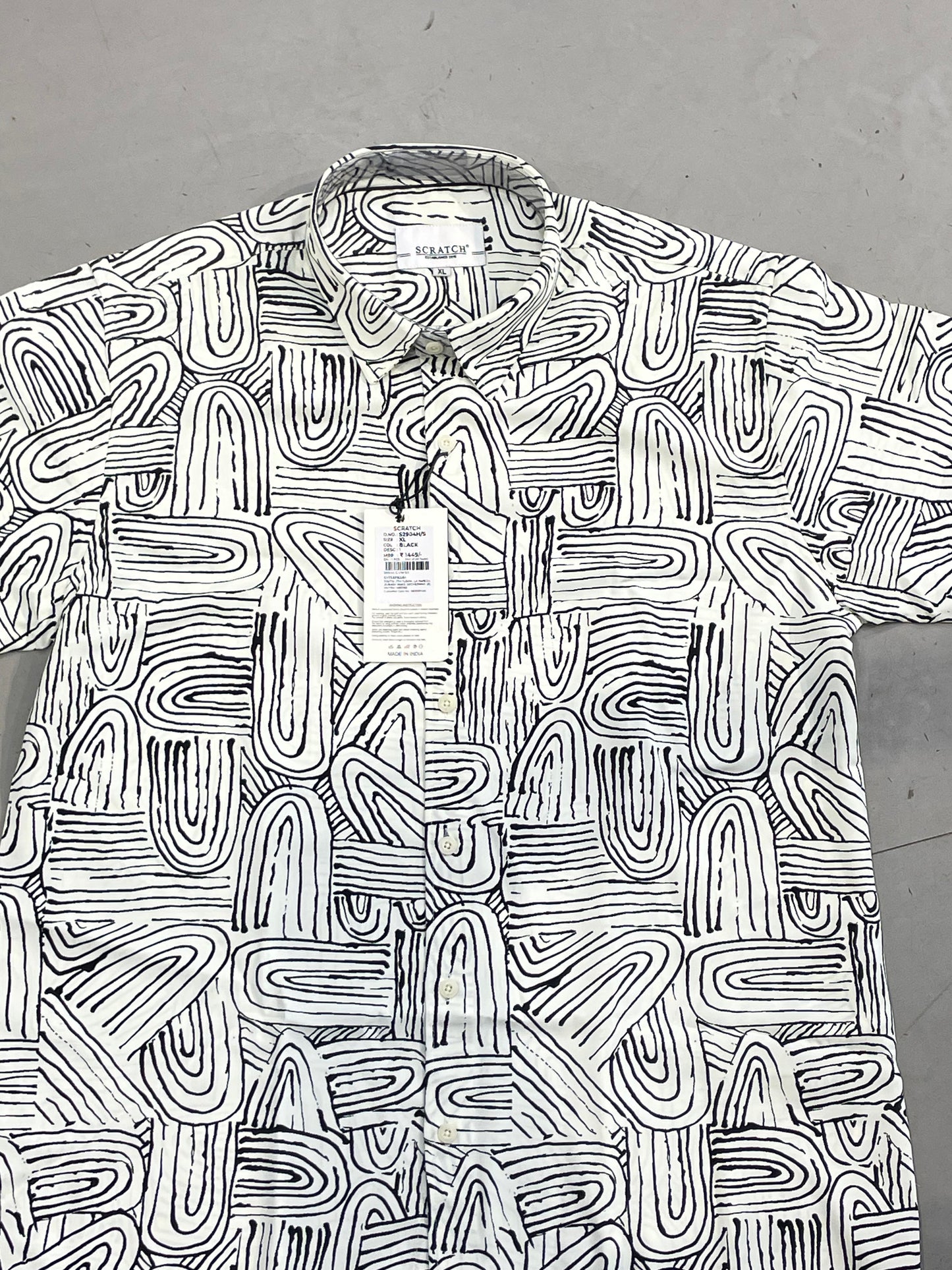 Scratch Cream Colour Shirt With Black Line Prints Half Sleeve Shirt S2904H/S