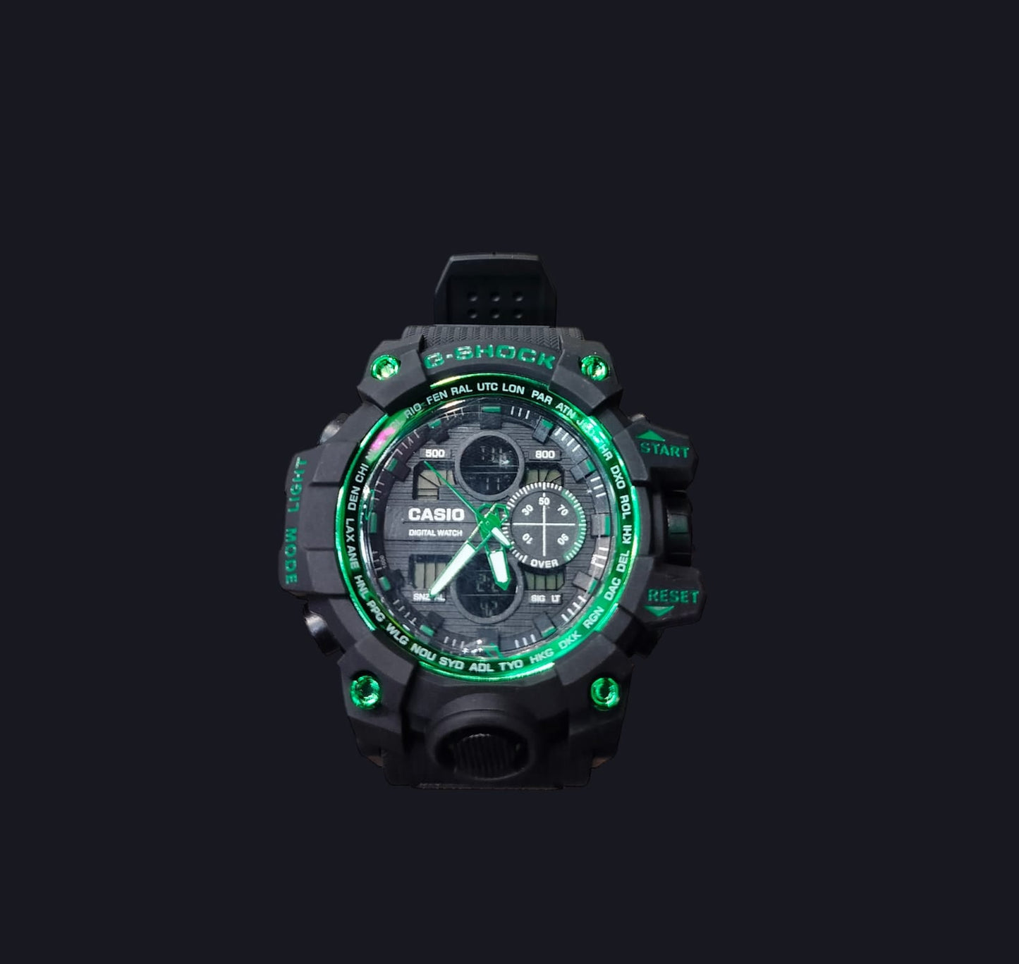 Oshg Black Strap Green Dail Water Resistance Sports Watch 402104