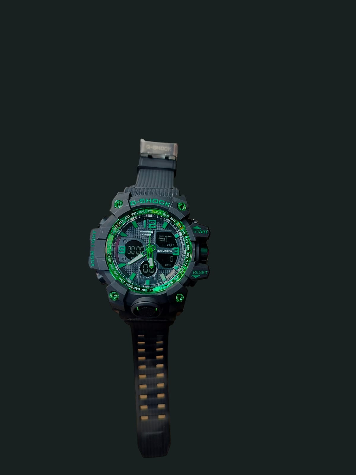 Oshg Black Strap Green Dail Water Resistance Sports Watch 402105