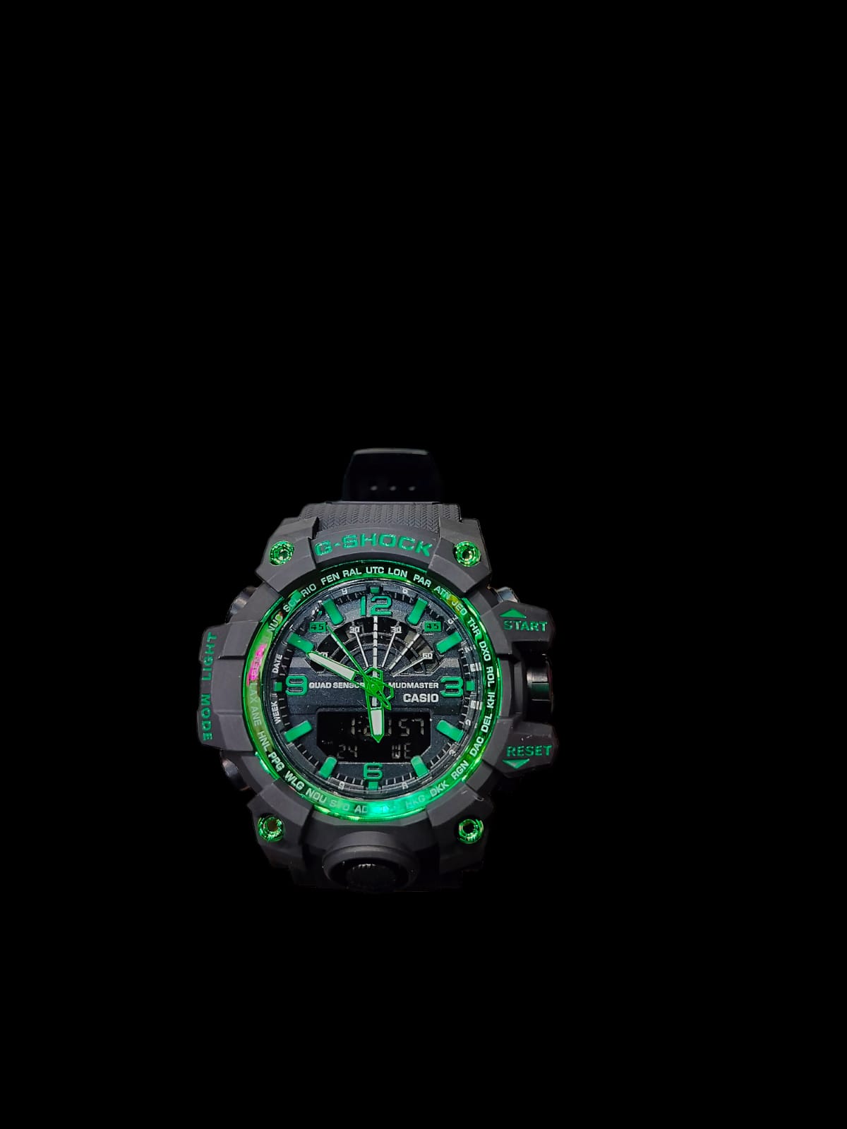 Oshg Black Strap Green Dail Water Resistance Sports Watch 402110