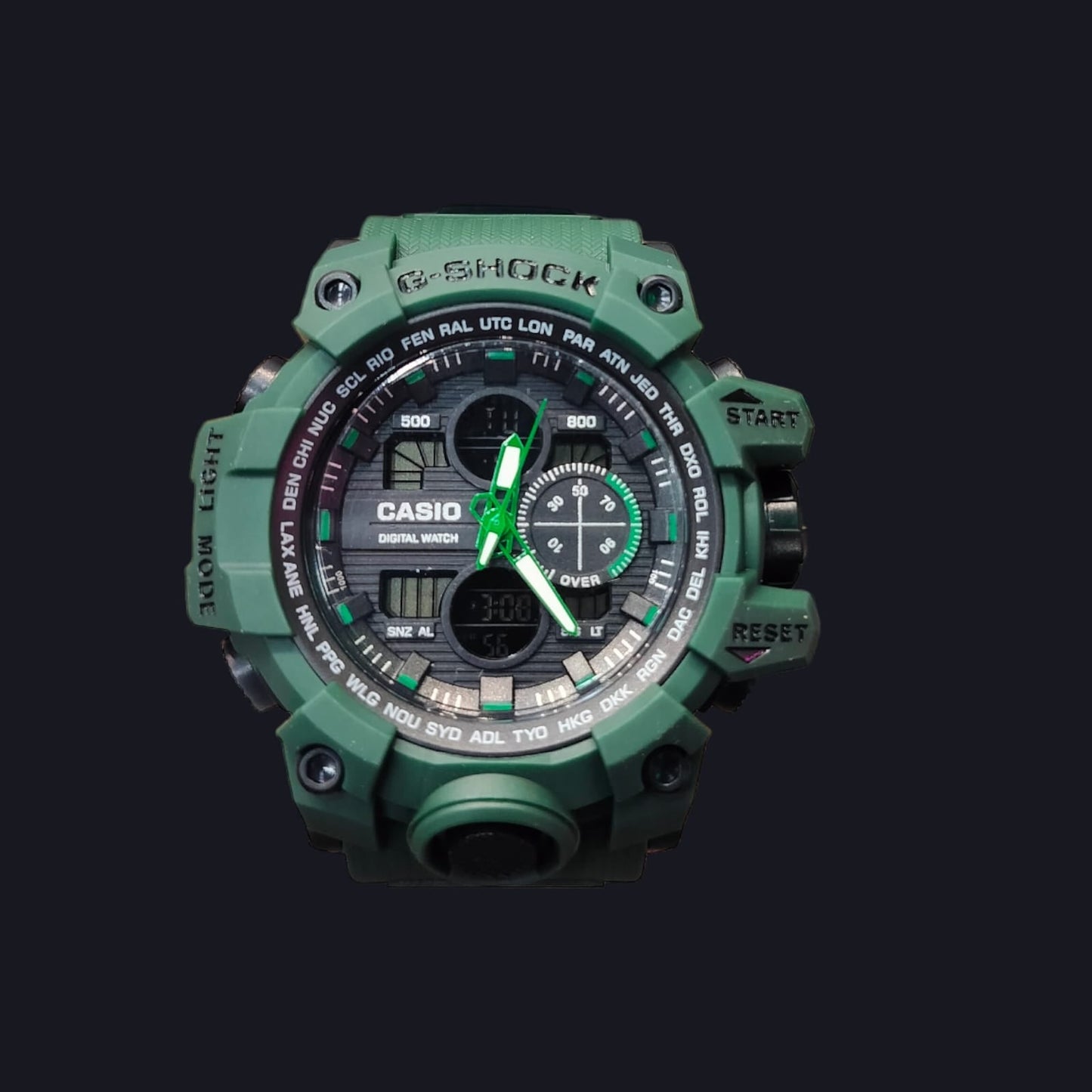 Oshg Green Strap Black Dail Water Resistance Sports Watch 402115