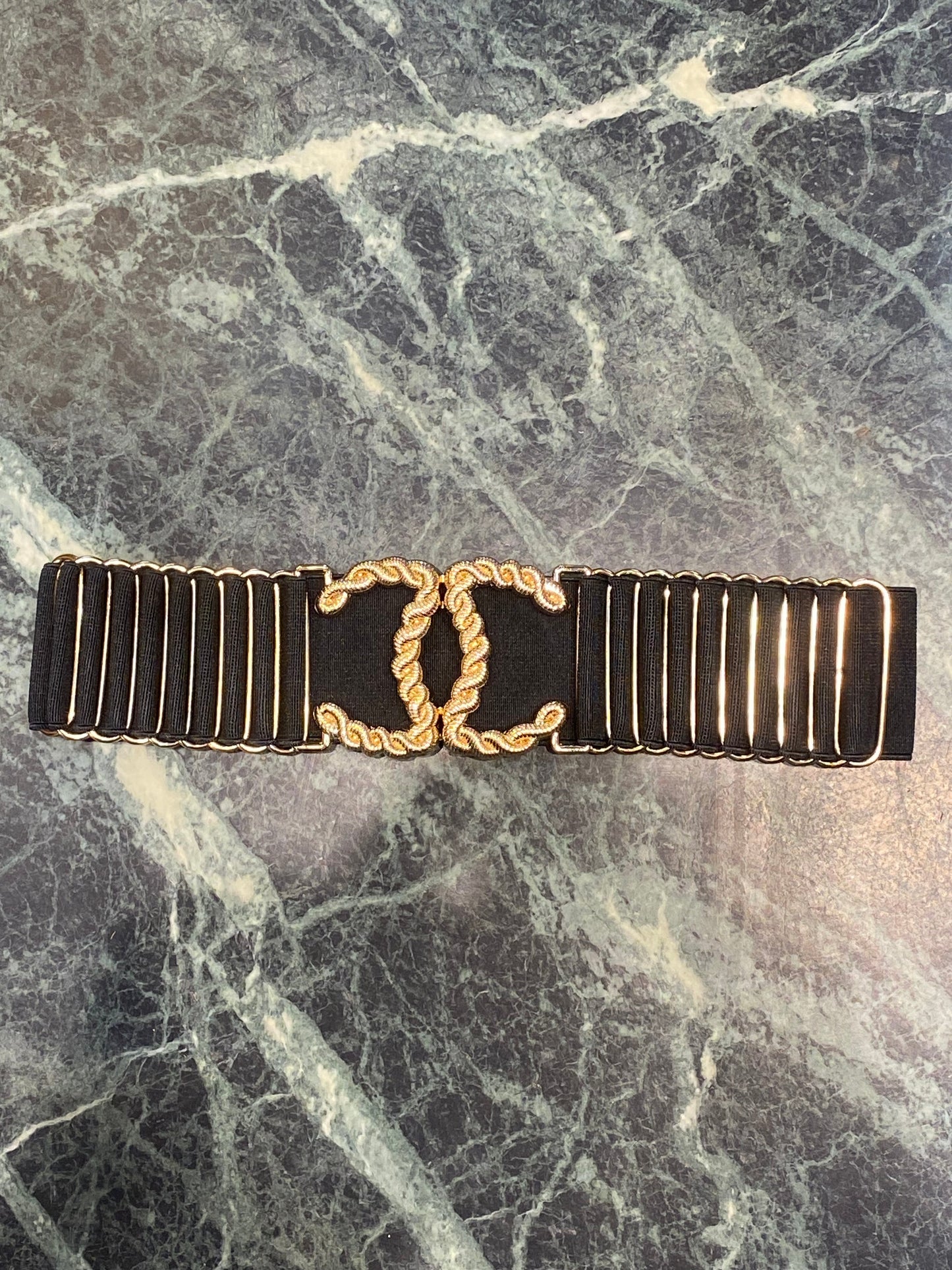 ACH CHA Gold Buckle Black Strep Girls Belt 987256