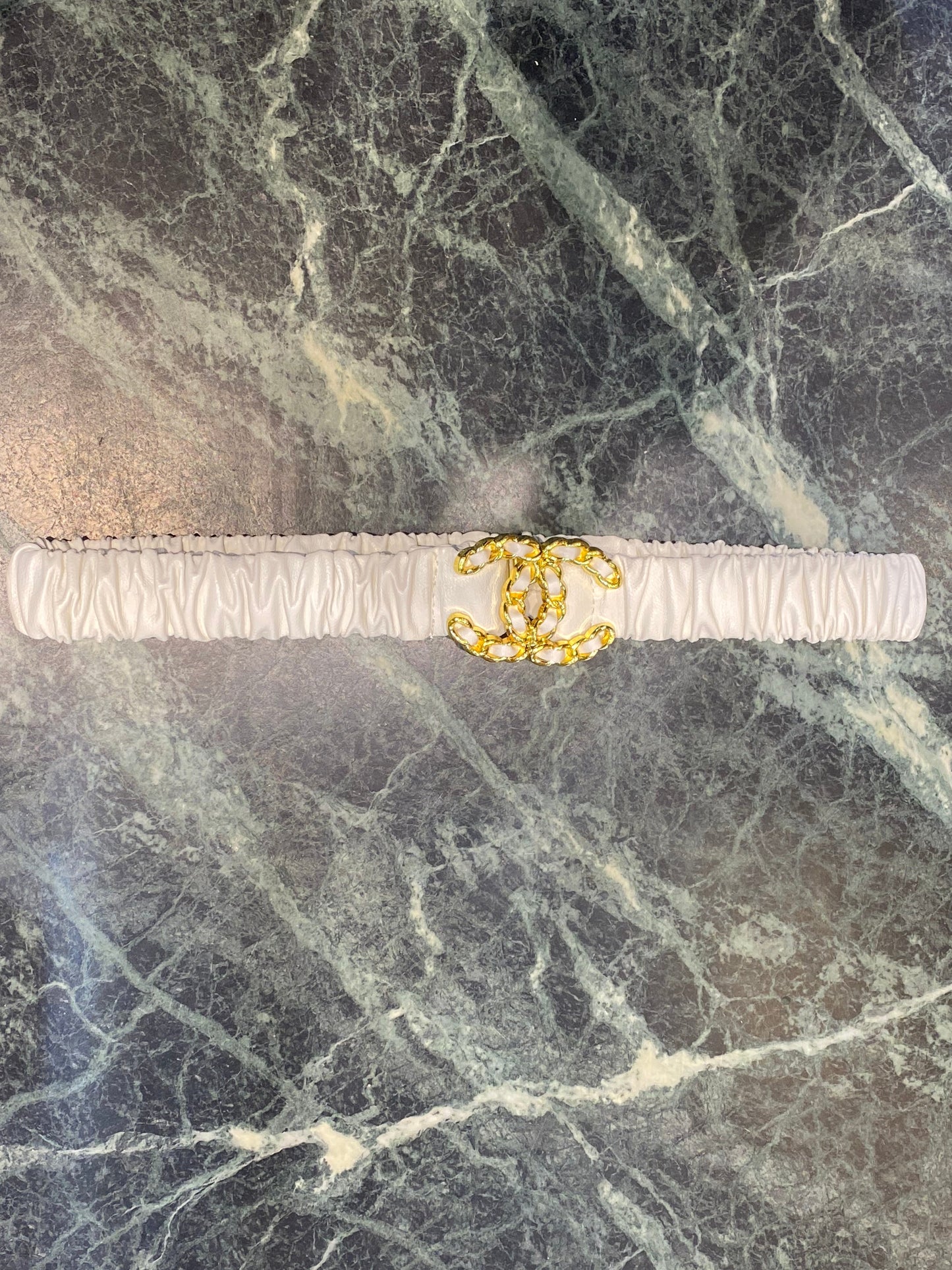 AHC CHA Gold Buckle White Strep Girls Belt 987262