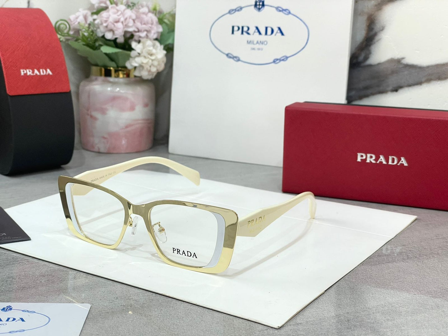 ARP Gold Frame Transparent Shade Cream Stick Unisex Sunglasses 023 58 17-129