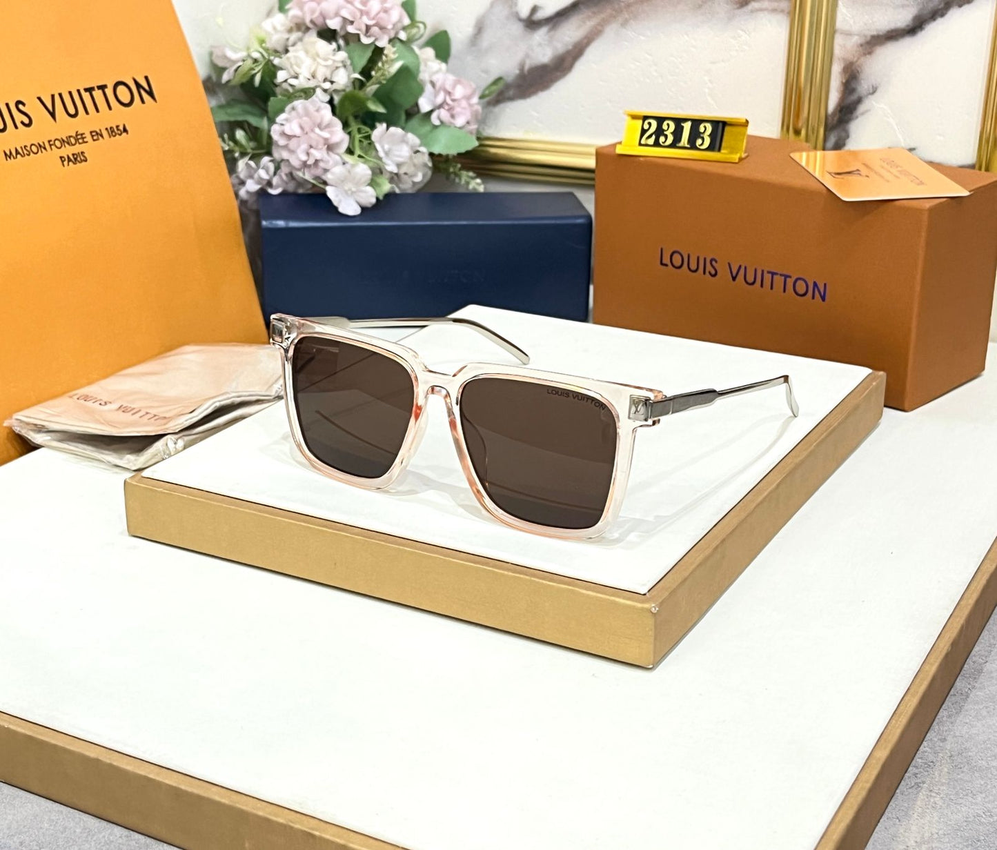 Uol Pink Transparent Frame Brown Shade Unisex Sunglasses