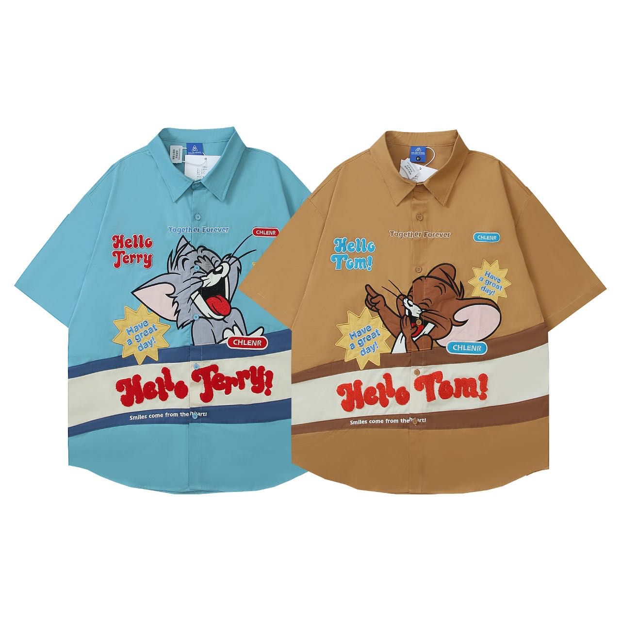 CHLEN RTEEL Sky Blue Colour Tom Print Hello Jerry Baggy Size Premium Shirt HY226