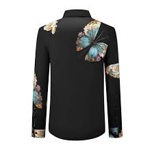 Modenggeda Black Colour Green Blue Orange Yellow Butterfly Print Stone Work Premium Quality Imported Shirt 3180