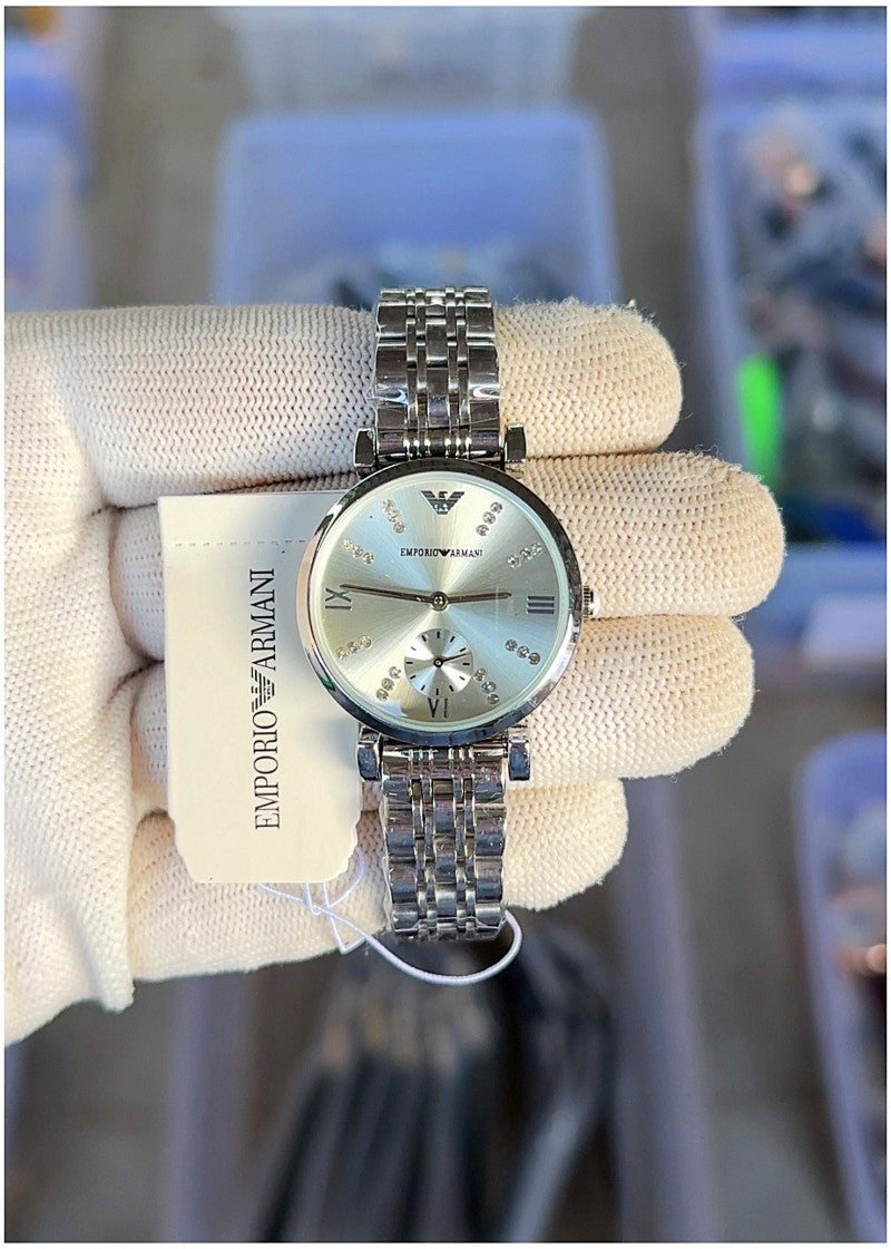 Mra Silver Chain White Stud Dail Chronograph Working Ladies Watch 989843