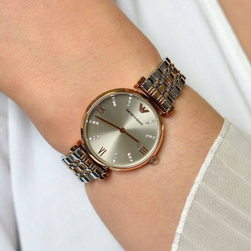 Mra Silver Copper Chain Stud Grey Dial Ladies Watch 901882