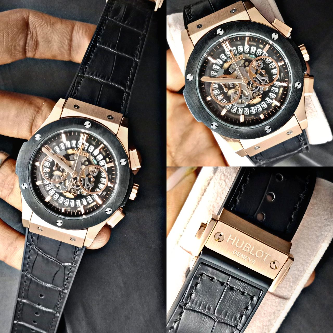 Buh Black Leather Strap Black Dial Men Watch 901256
