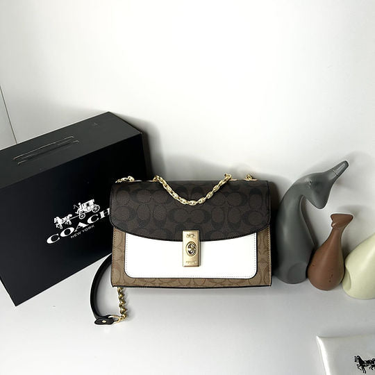 AOC COA Brown White Beige Colour CC Print Ladies Sling Bag 19662