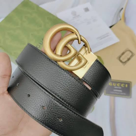 CUG GUC Golden Buckle Black Brown Strap Double Side Premium Quality Imported Unisex Belt 606