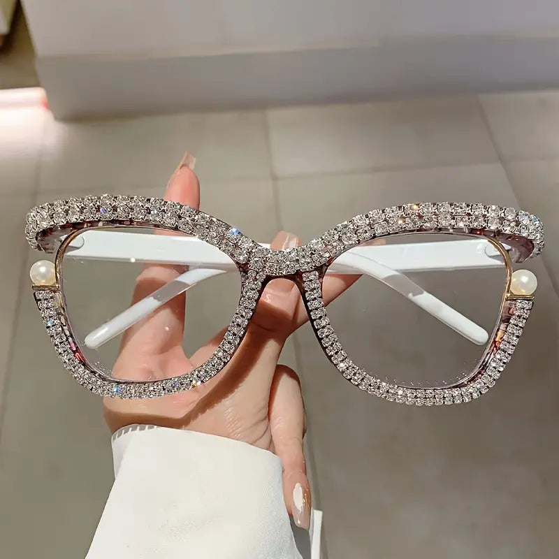 CUG Butterfly Print Frame Crystal Rhinestone White Frame Transparent Shade Premium Quality Sunglass SUN202