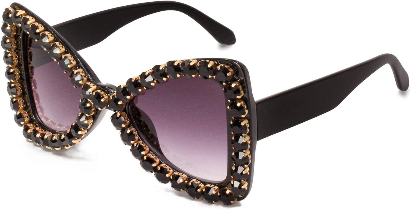 MAH HAM Black Frame Purple Shade Crystal Rhinestone Sunglass SUN51