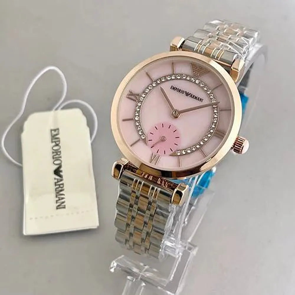 Mra Silver Copper Chain Pink Stud Chrono Dial Ladies Watch 401806