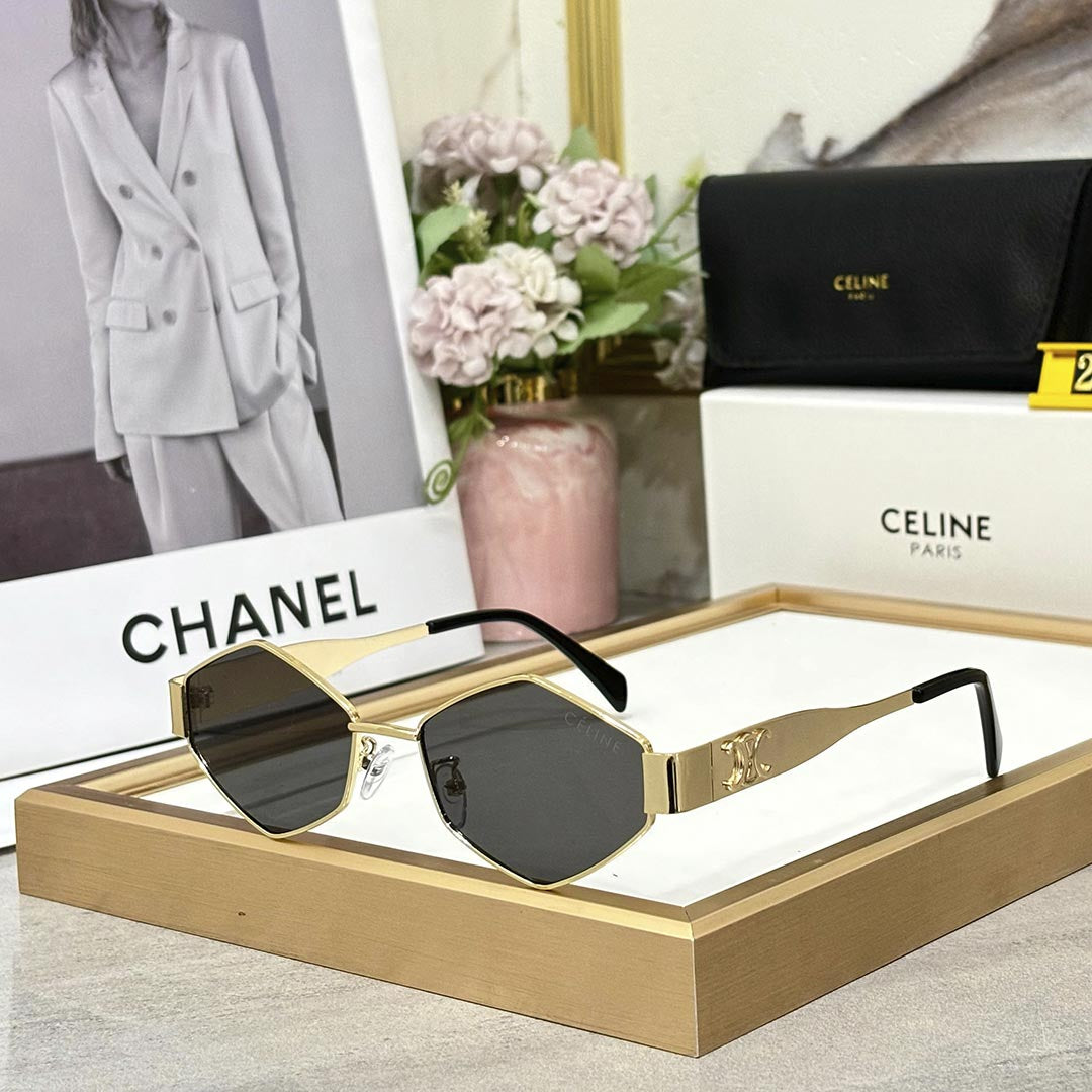 LEC Golden Frame Black Shade Premium Quality Unisex Sunglass SUN085
