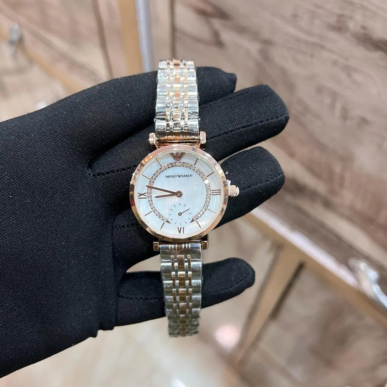 Mra Silver Copper Chain White Stud Dail Ladies Watch 988161