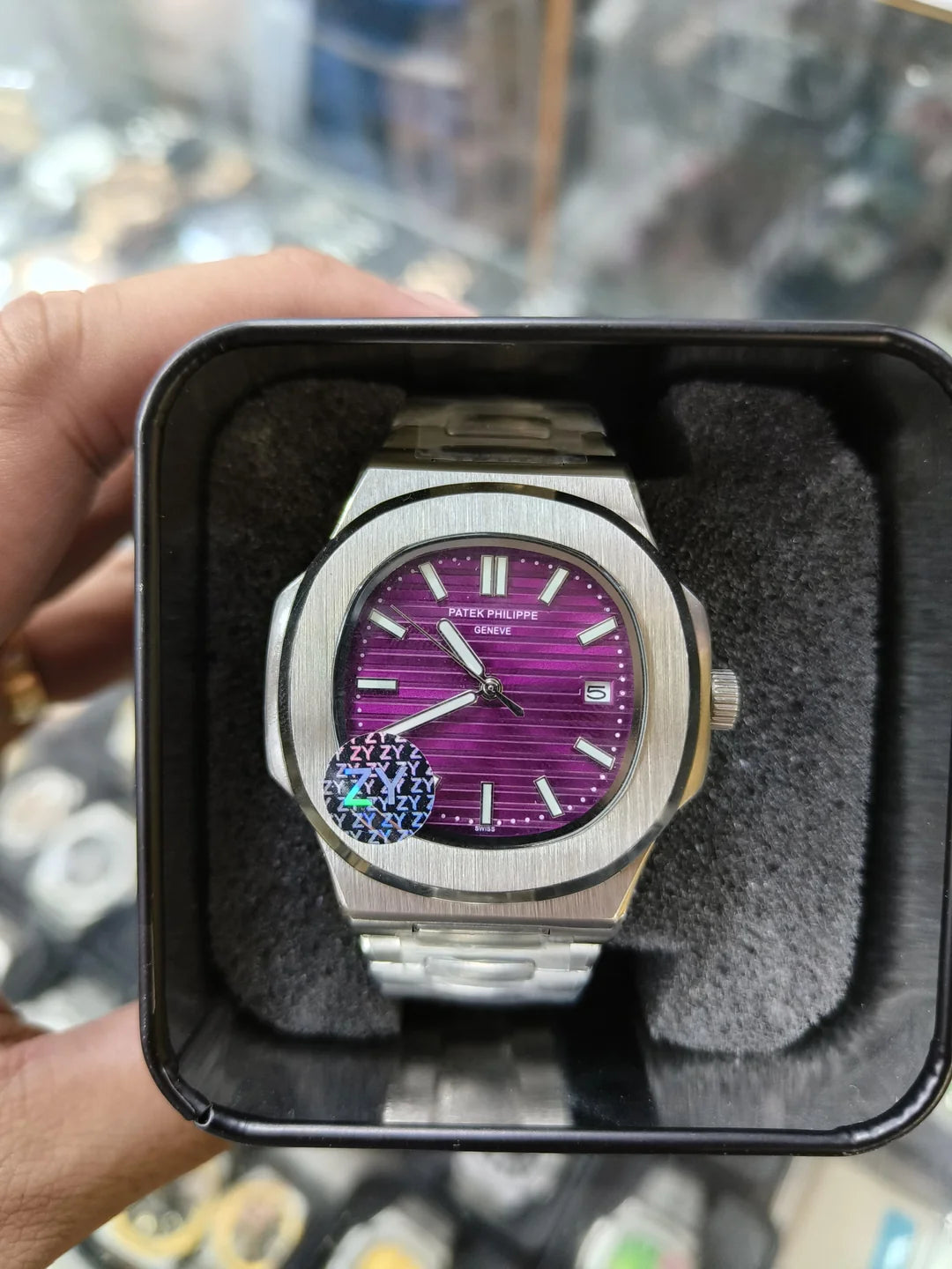 PP Silver Chain Purple Dial Pat Tap Heavy Machinery Men’s Watch 180823