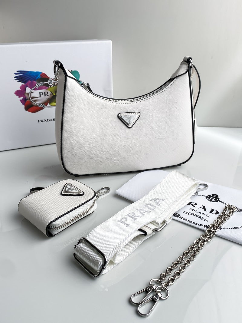 ARP PRA White Italian Leather Ladies Side Sling Bag With Box 902