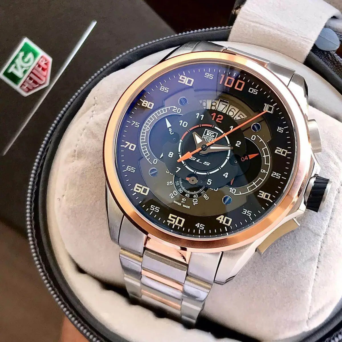 GAT Silver Copper Chain Black Dial Heavy Japanese Machinchery Men’s Watch 180836