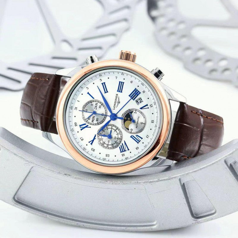 NOL Brown Leather Strap White Dial Premium Quality Men Watch 180838