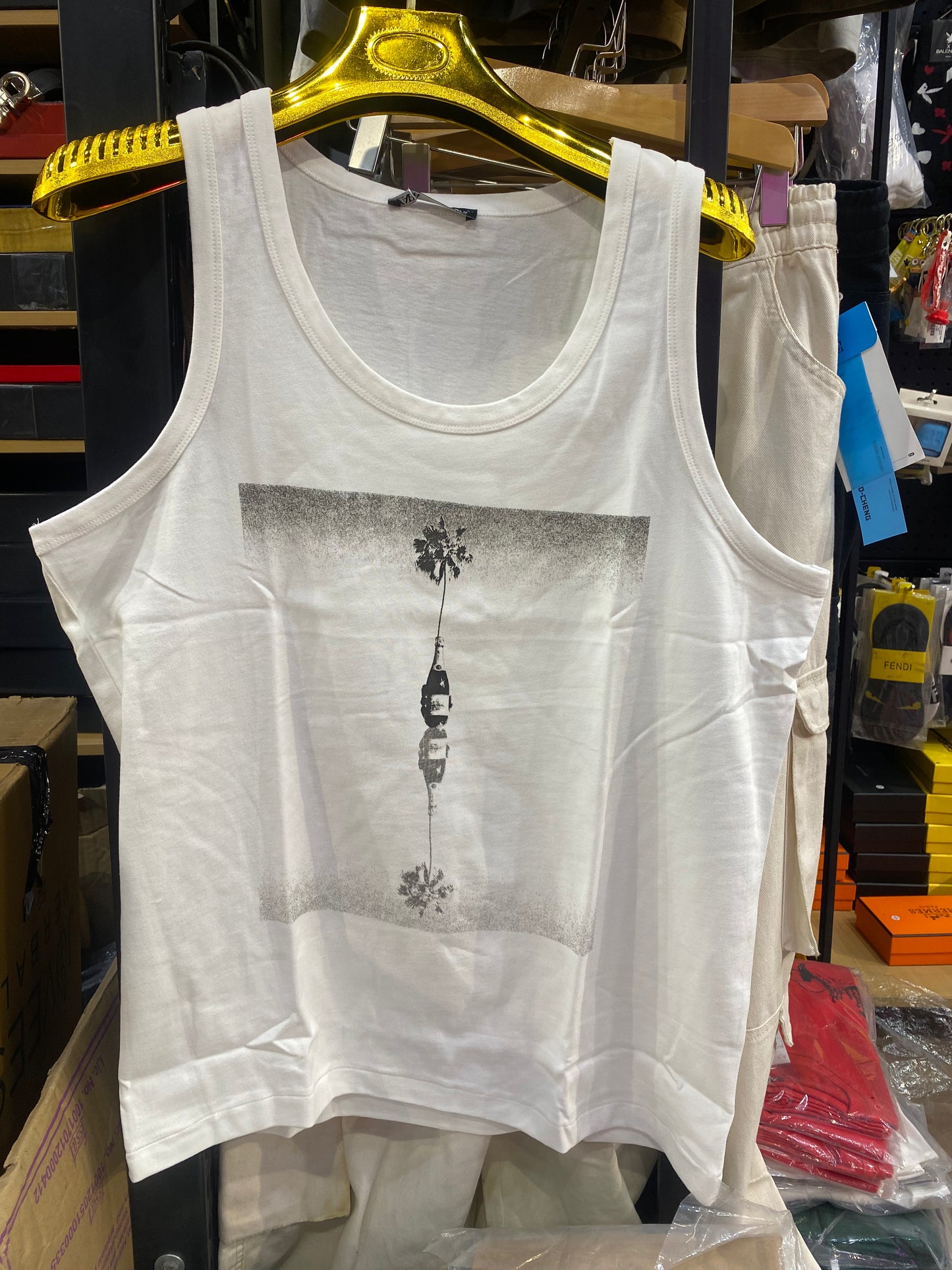 Raz White Colour Black Print Tank Top 988695