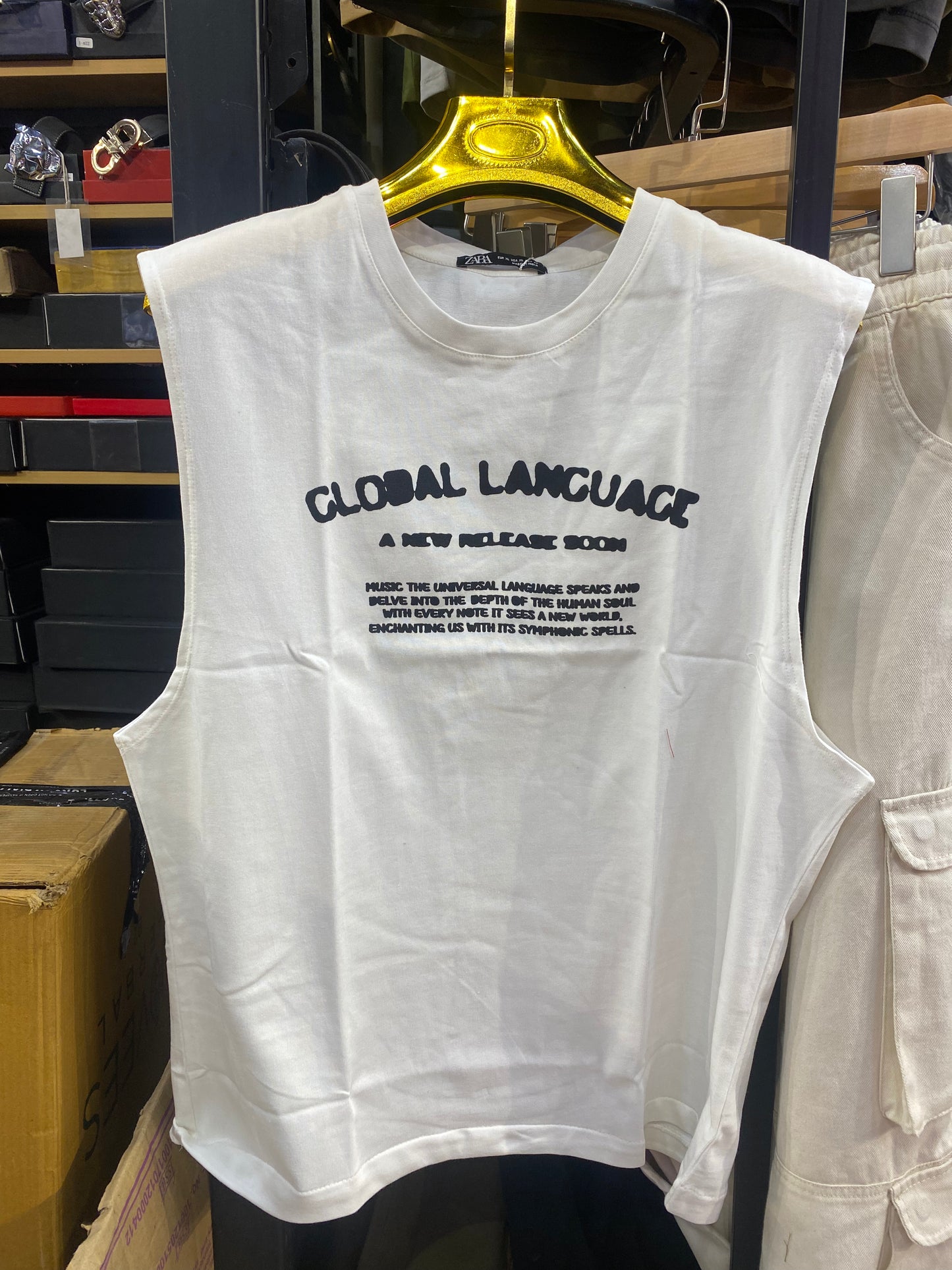 Raz Global Language White Colour Tank Top 988714