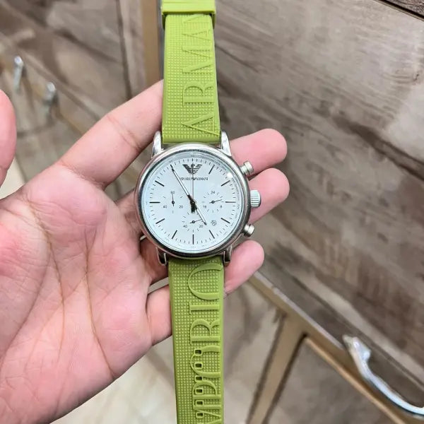 MRA ARM Green Silicone Strap White Dial Heavy Chronograph Men’s Watch 988371