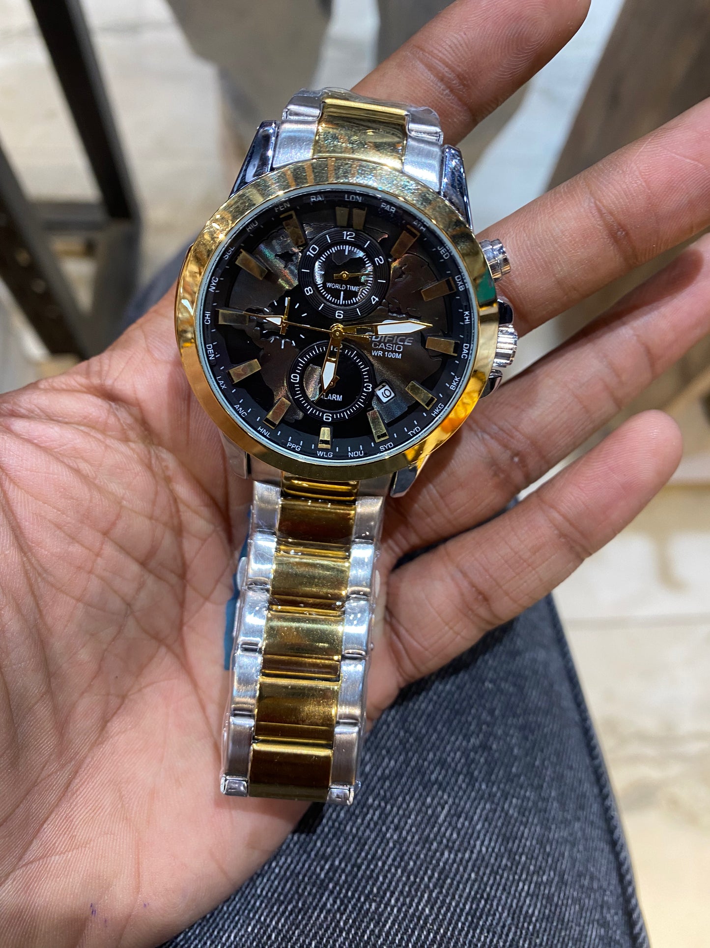 IDE Silver Gold Chain Black Dial Chronograph Workin Men’s Watch 988375