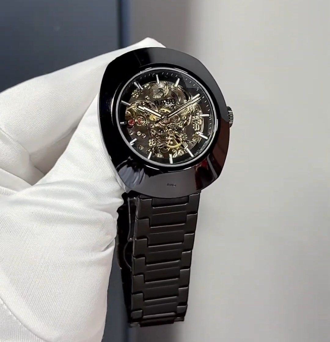 DAR Diamond Cut Glass Black Chain Black Dial Automatic Men Watch 988380