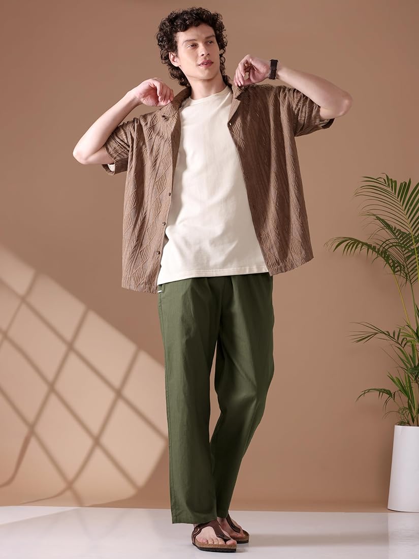 ZR Olive Green Colour Linen Regular Fit Pants 7147