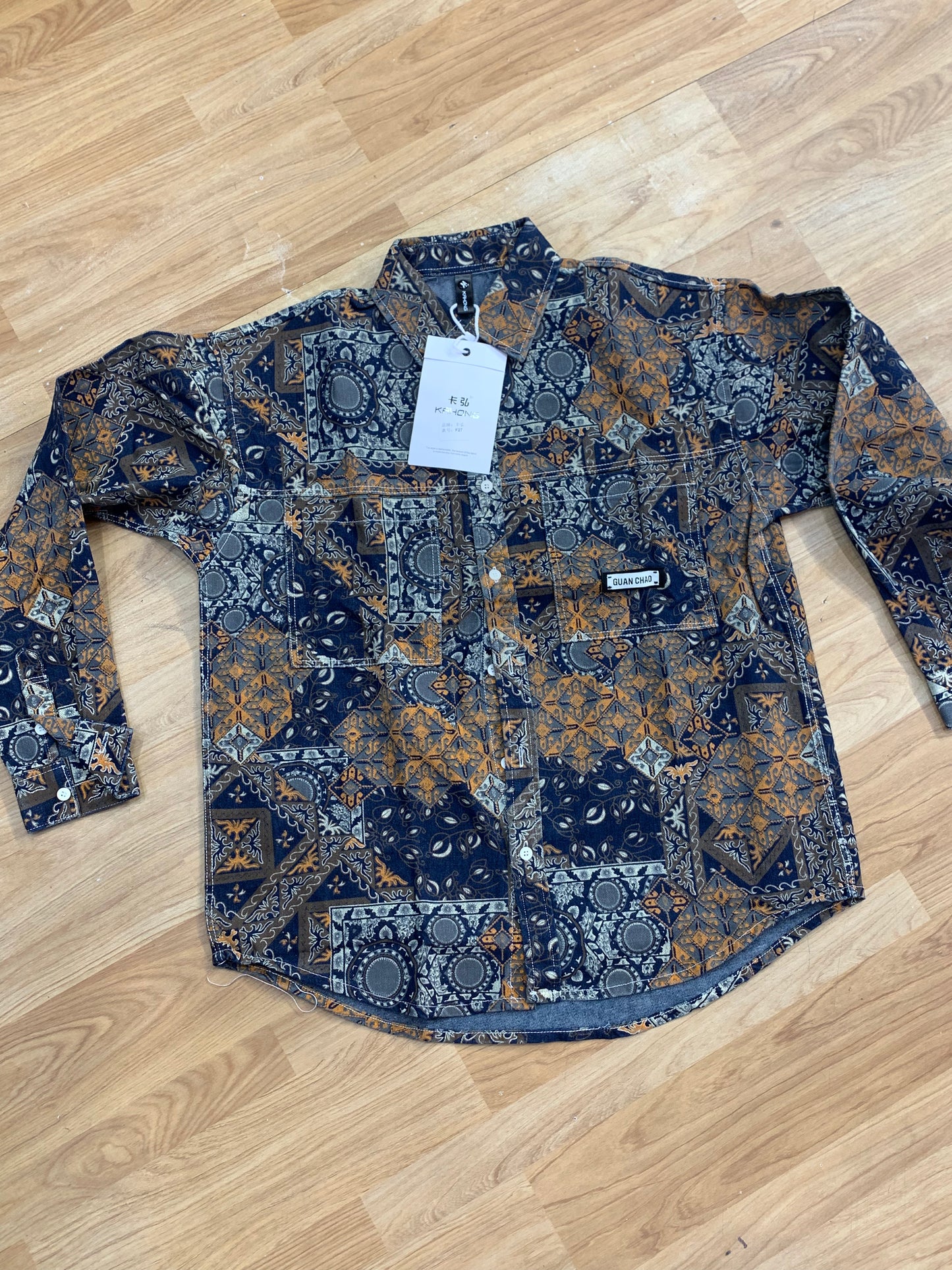 KAHONG Navy Blue Brown Orange Gray Printed Imported Mens denim Shackets F27