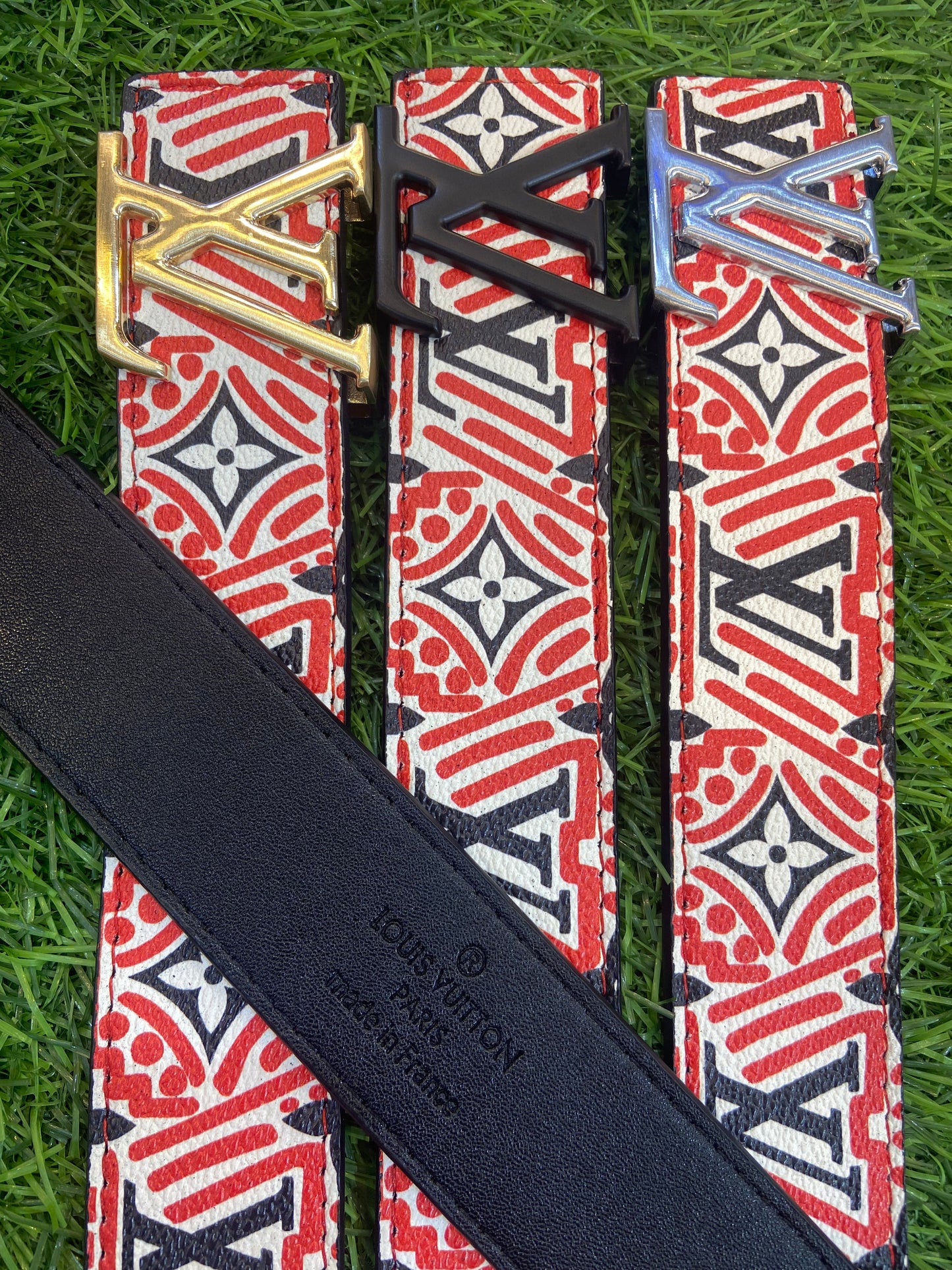 Vl UOL Red Black Colour Monogram Print Premium Quality Metal Buckle Men’s Belt 125506