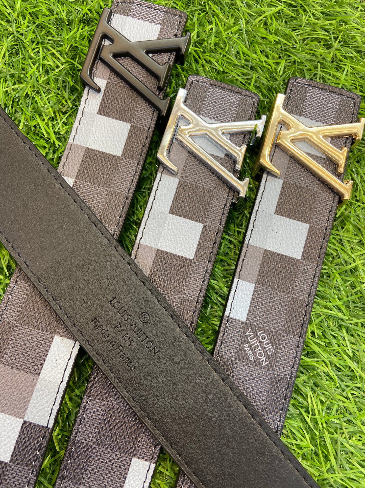 Vl UOL Blue Black Colour Check Print Premium Quality Metal Buckle Men’s Belt 114556