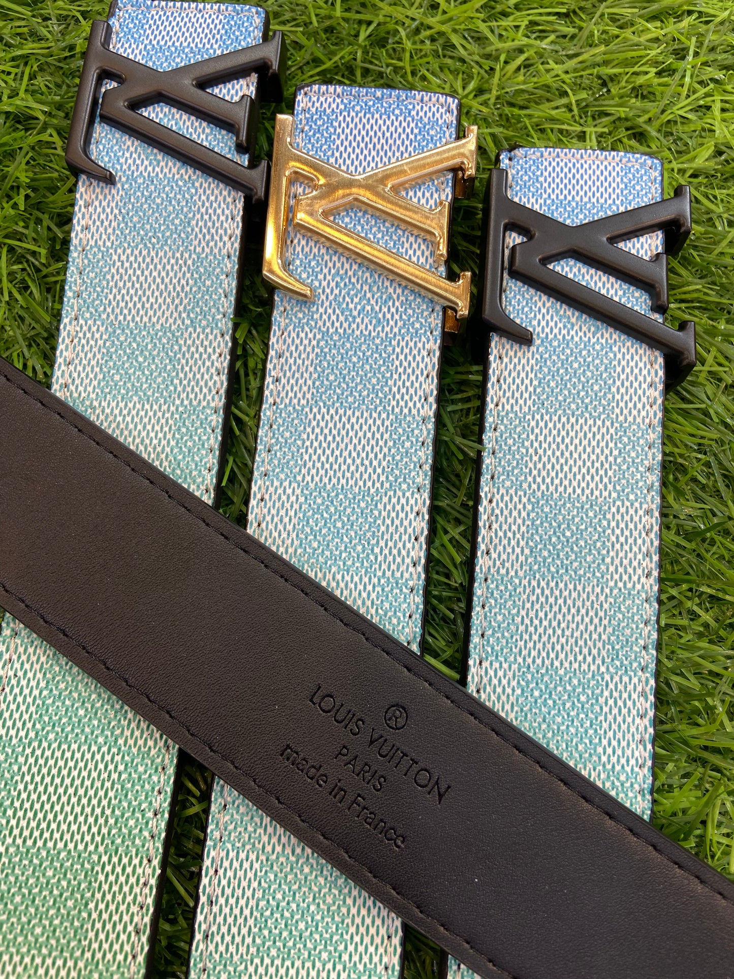 Vl UOL Light Multi Colour Monogram Check Print Premium Quality Metal Buckle Men’s Belt 114560